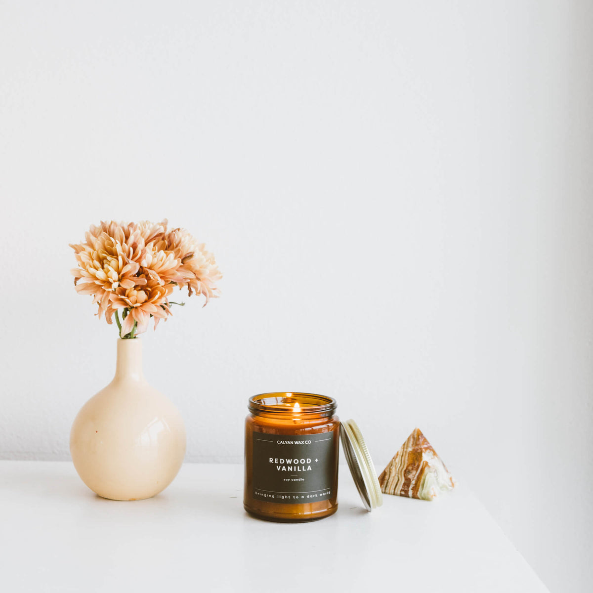 7.2 Oz. Redwood + Vanilla Soy Candle in an Amber Jar - Calyan Wax Co.