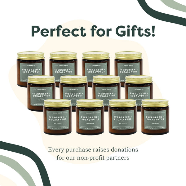 12 Pack of Mini Amber Jar Soy Candles - Evergreen + Eucalyptus - Calyan Wax Co.