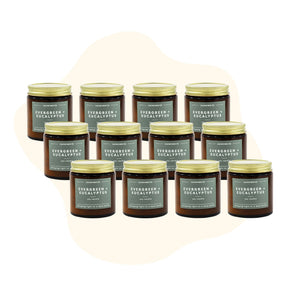 12 Pack of Mini Amber Jar Soy Candles - Evergreen + Eucalyptus - Calyan Wax Co.