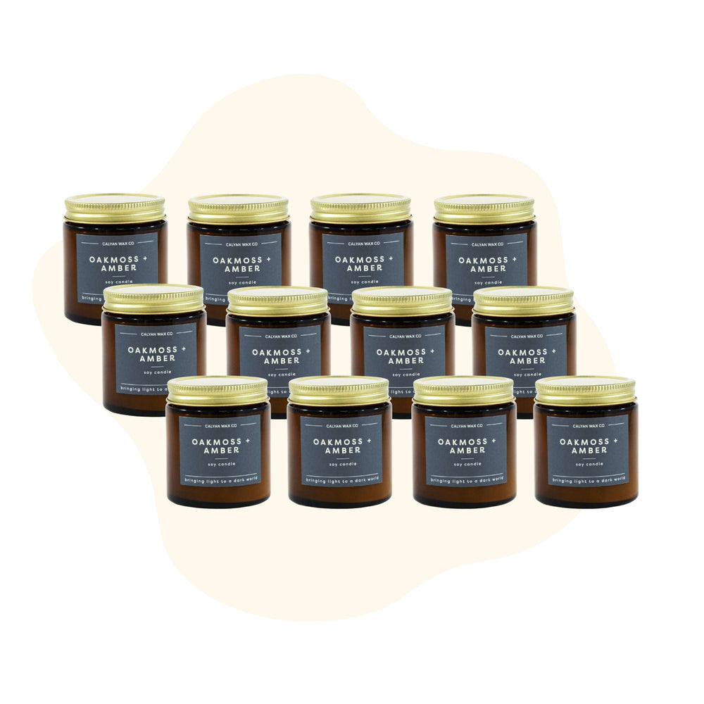 12 Pack of Mini Amber Jar Soy Candles - Oakmoss + Amber - Calyan Wax Co.