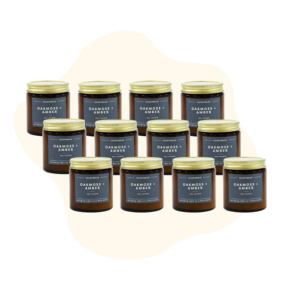 12 Pack of Mini Amber Jar Soy Candles - Oakmoss + Amber - Calyan Wax Co.
