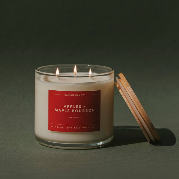Apples + Maple Bourbon 3-Wick Clear Glass Tumbler Soy Candle