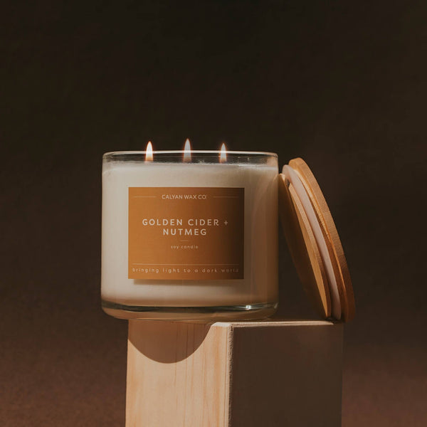 Golden Cider + Nutmeg 3-Wick Clear Glass Tumbler Soy Candle