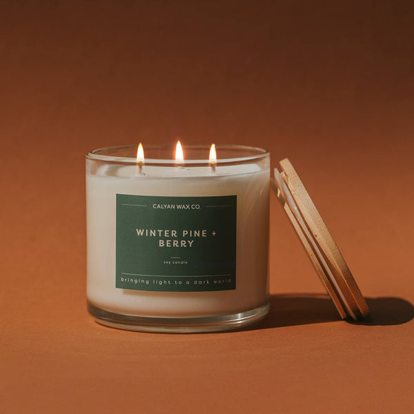 Winter Pine + Berry 3-Wick Clear Glass Tumbler Soy Candle