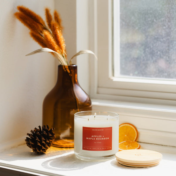 Apples + Maple Bourbon 3-Wick Clear Glass Tumbler Soy Candle - Calyan Wax Co.