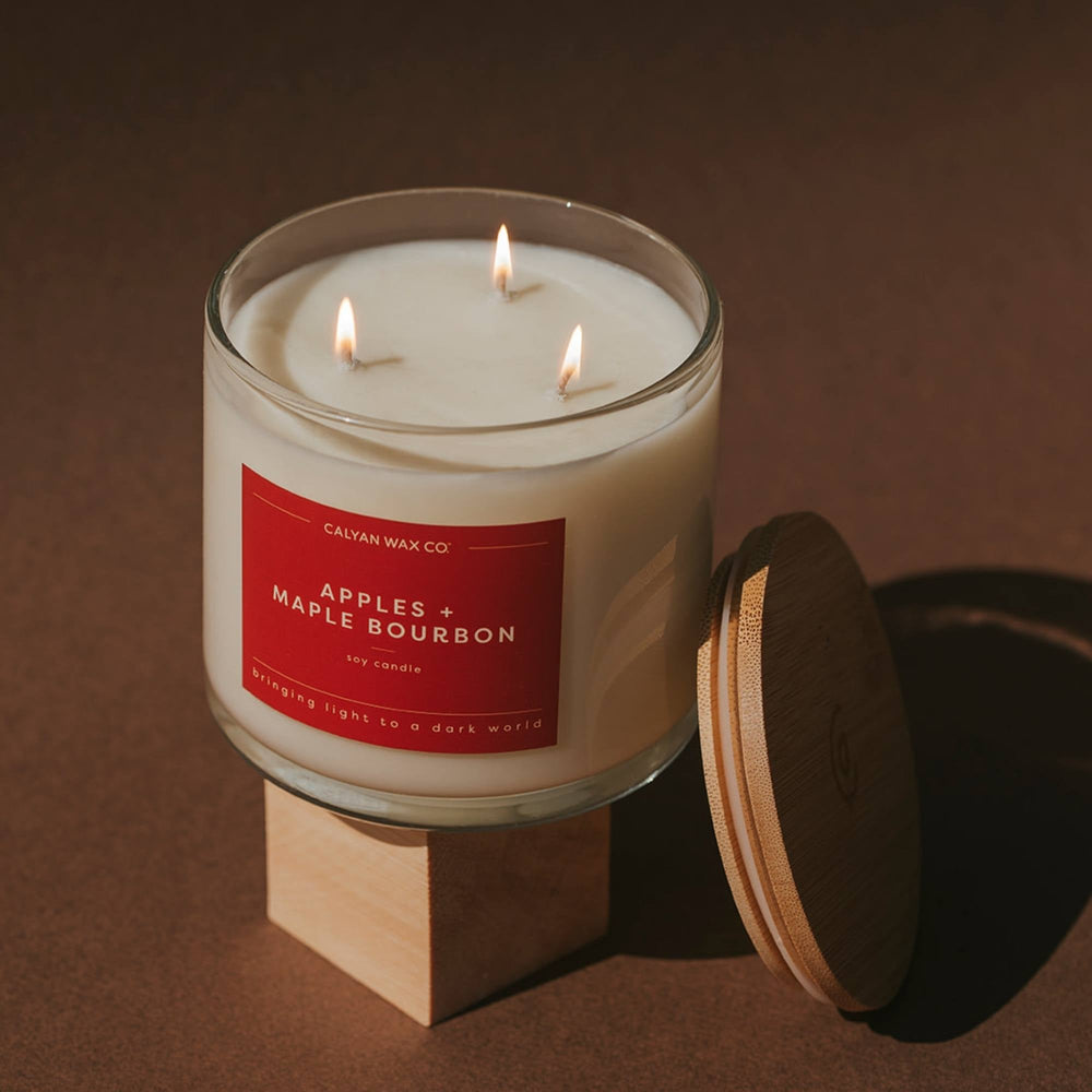 Apples + Maple Bourbon 3-Wick Clear Glass Tumbler Soy Candle - Calyan Wax Co.