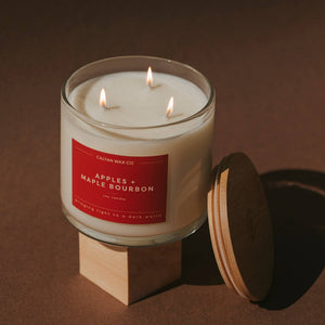 Apples + Maple Bourbon 3-Wick Clear Glass Tumbler Soy Candle - Calyan Wax Co.