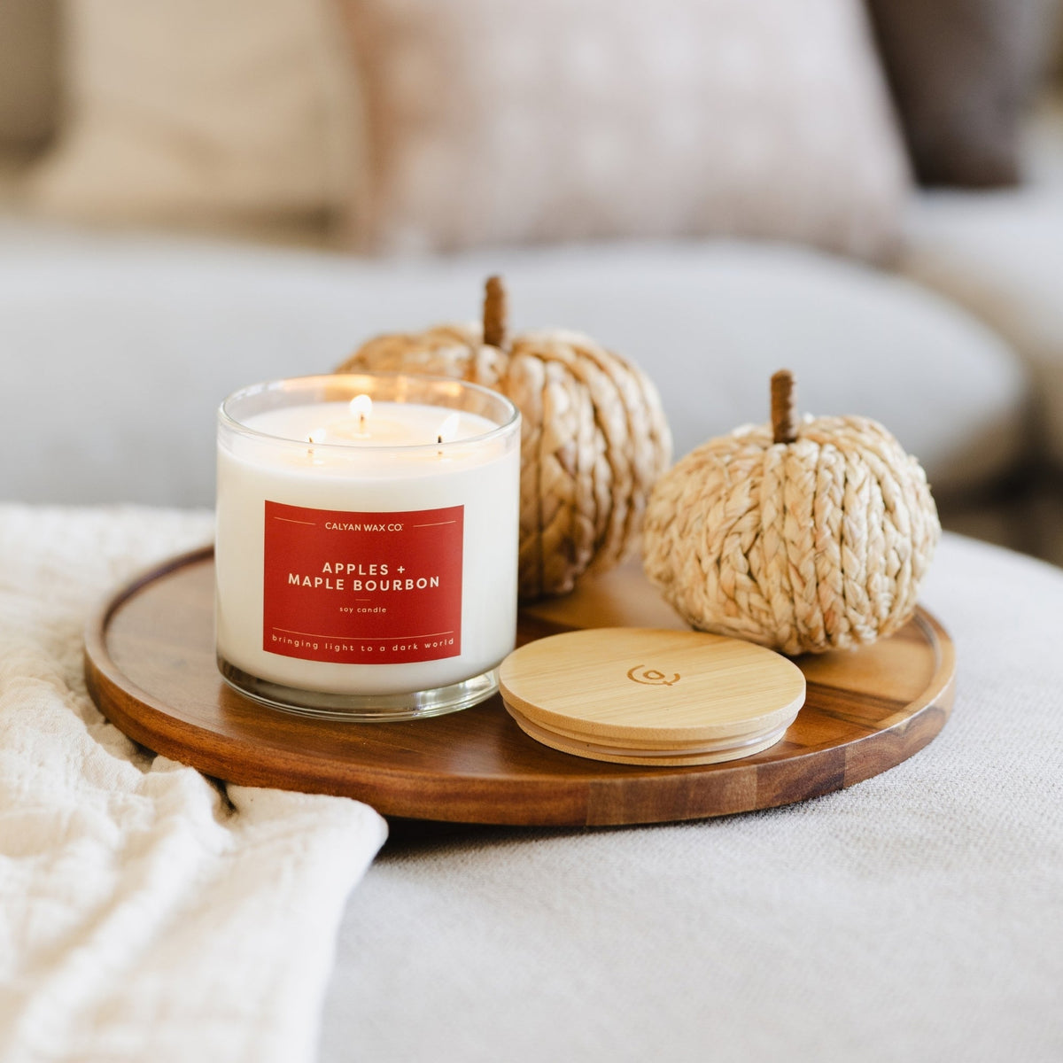 Apples + Maple Bourbon 3-Wick Clear Glass Tumbler Soy Candle - Calyan Wax Co.
