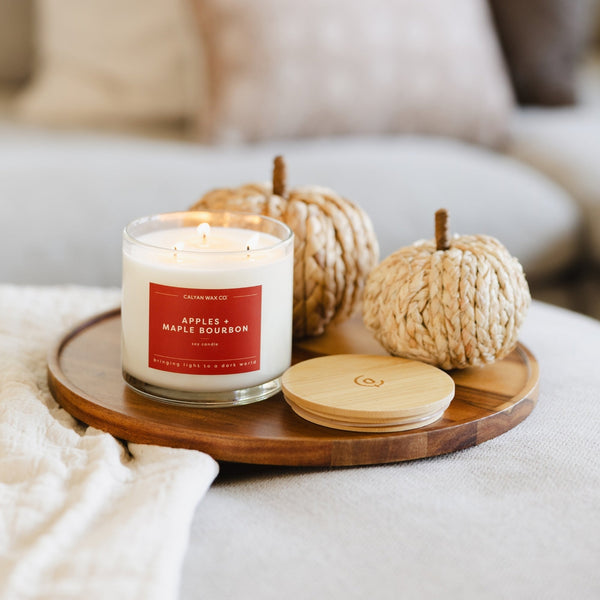 Apples + Maple Bourbon 3-Wick Clear Glass Tumbler Soy Candle - Calyan Wax Co.