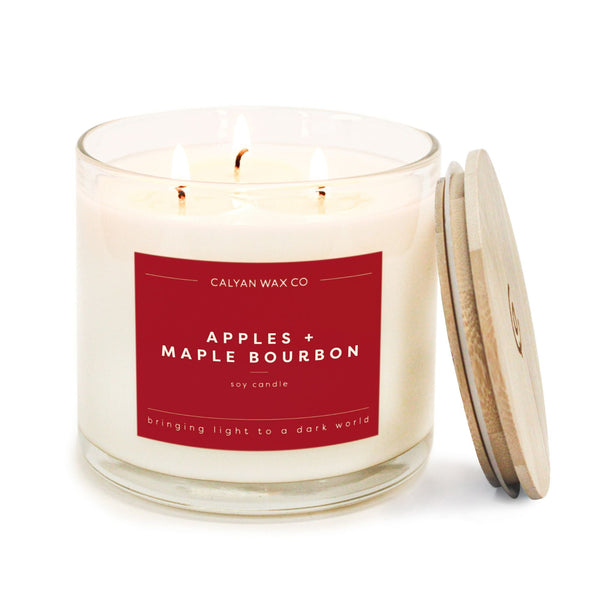 Apples + Maple Bourbon 3-Wick Clear Glass Tumbler Soy Candle - Calyan Wax Co.