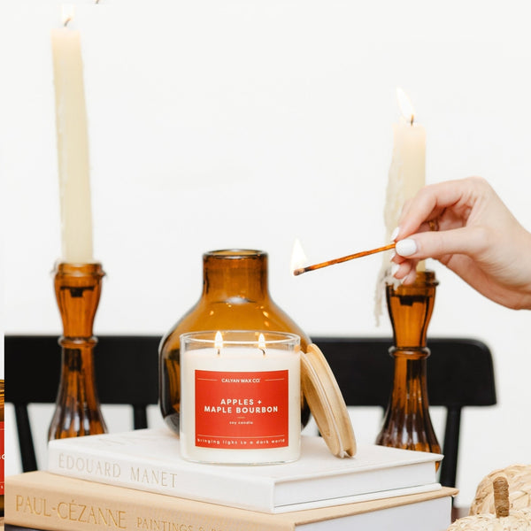 Apples + Maple Bourbon Glass Tumbler Soy Candle - Calyan Wax Co.