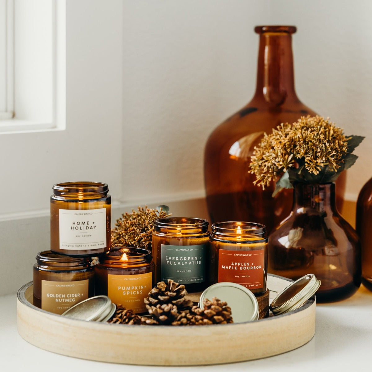 Apples + Maple Bourbon Mini Amber Jar Soy Candle - Calyan Wax Co.