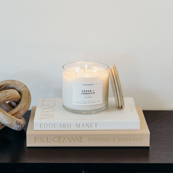 Cedar + Tobacco 3 - Wick Clear Glass Tumbler Soy Candle - Calyan Wax Co.