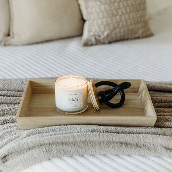 Cedar + Tobacco 3 - Wick Clear Glass Tumbler Soy Candle - Calyan Wax Co.