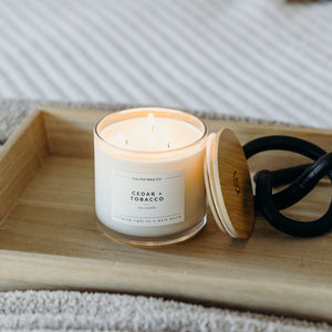 Cedar + Tobacco 3 - Wick Clear Glass Tumbler Soy Candle - Calyan Wax Co.