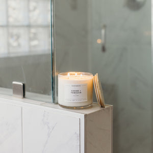 Cedar + Tobacco 3 - Wick Clear Glass Tumbler Soy Candle - Calyan Wax Co.