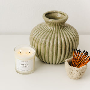 Cedar + Tobacco Glass Tumbler Soy Candle - Calyan Wax Co.