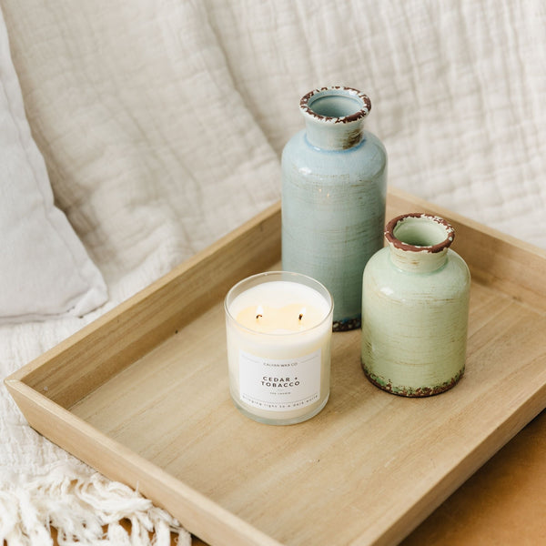 Cedar + Tobacco Glass Tumbler Soy Candle - Calyan Wax Co.
