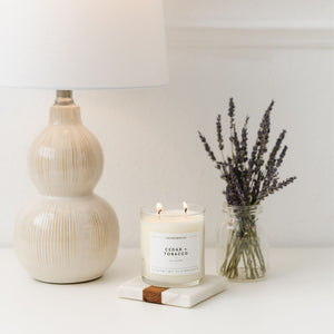Cedar + Tobacco Glass Tumbler Soy Candle - Calyan Wax Co.