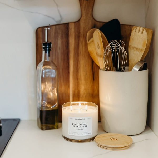 Evergreen + Eucalyptus 3 - Wick Clear Glass Tumbler Soy Candle - Calyan Wax Co.