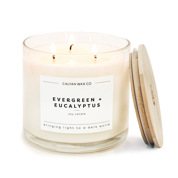 Evergreen + Eucalyptus 3 - Wick Clear Glass Tumbler Soy Candle - Calyan Wax Co.