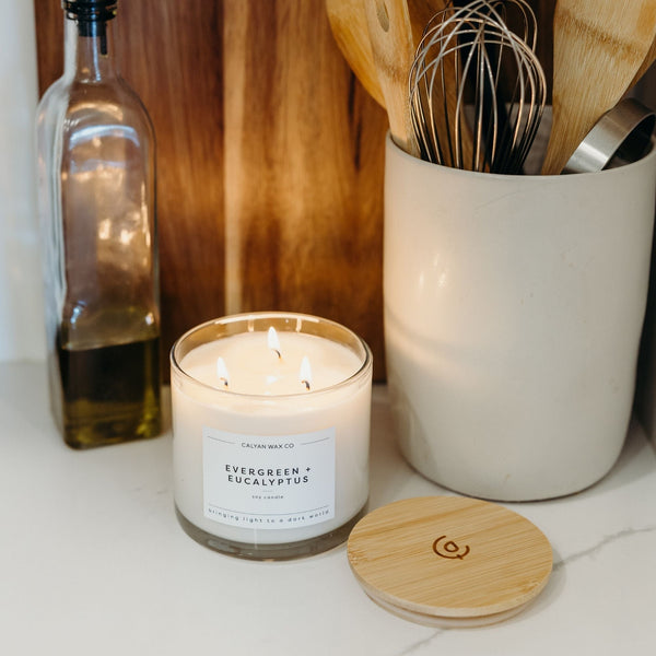 Evergreen + Eucalyptus 3 - Wick Clear Glass Tumbler Soy Candle - Calyan Wax Co.