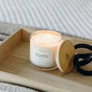 Evergreen + Eucalyptus 3 - Wick Clear Glass Tumbler Soy Candle - Calyan Wax Co.