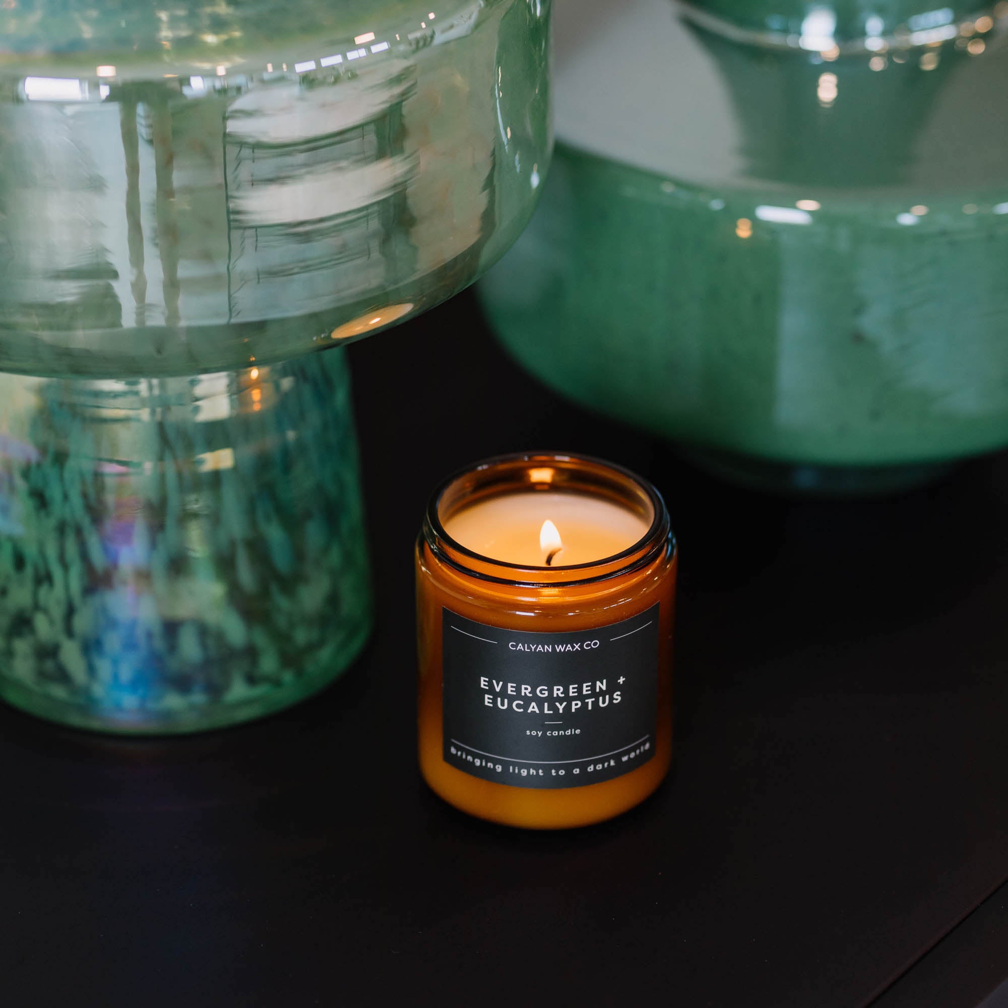 Evergreen + Eucalyptus Soy Candle in a Glass Tumbler - Calyan Wax Co.