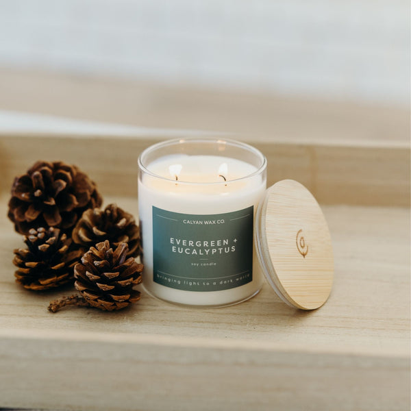 Evergreen + Eucalyptus Glass Tumbler Soy Candle - Calyan Wax Co.