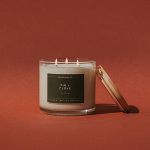 Fir + Clove 3-Wick Clear Glass Tumbler Soy Candle - Calyan Wax Co.