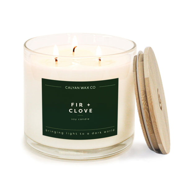 Fir + Clove 3-Wick Clear Glass Tumbler Soy Candle - Calyan Wax Co.