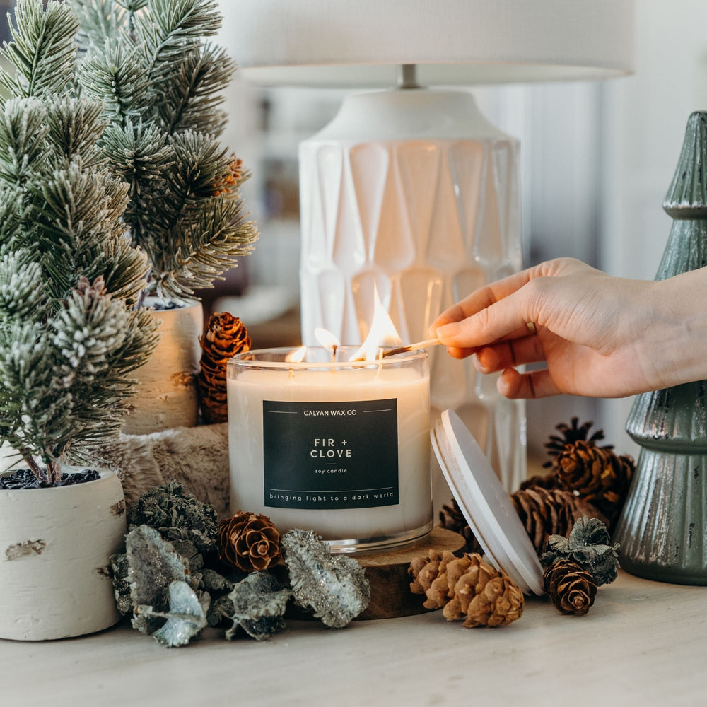 Fir + Clove 3 - Wick Clear Glass Tumbler Soy Candle - Calyan Wax Co.