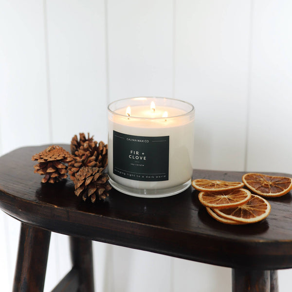 Fir + Clove 3 - Wick Clear Glass Tumbler Soy Candle - Calyan Wax Co.