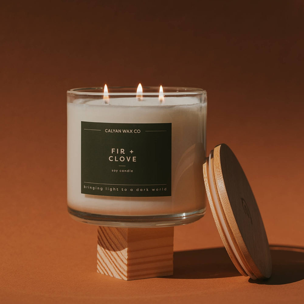 Fir + Clove 3-Wick Clear Glass Tumbler Soy Candle - Calyan Wax Co.