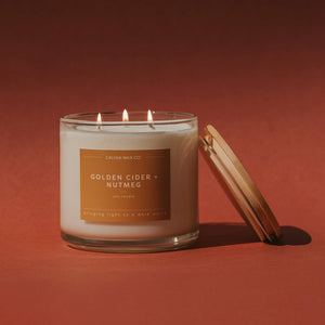 Golden Cider + Nutmeg 3-Wick Clear Glass Tumbler Soy Candle - Calyan Wax Co.