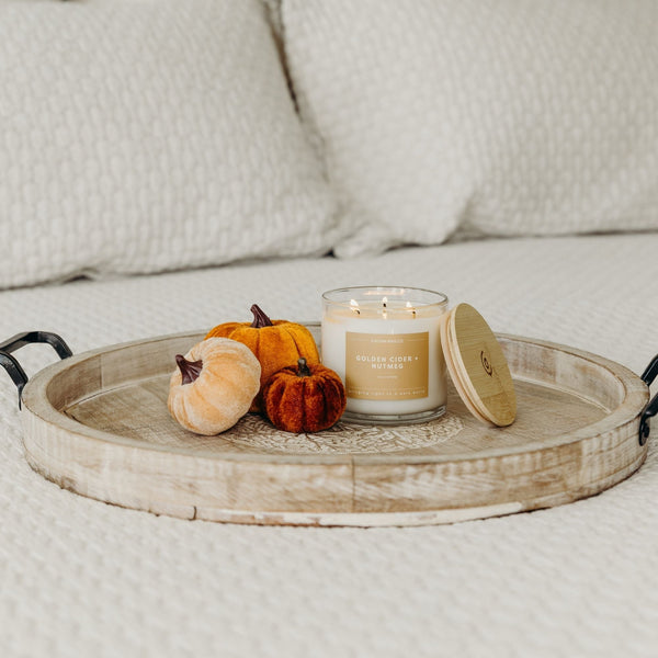 Golden Cider + Nutmeg 3-Wick Clear Glass Tumbler Soy Candle - Calyan Wax Co.