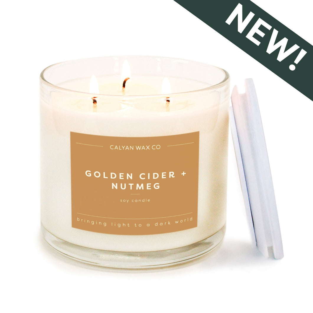 Golden Cider + Nutmeg 3 - Wick Clear Glass Tumbler Soy Candle - Calyan Wax Co.