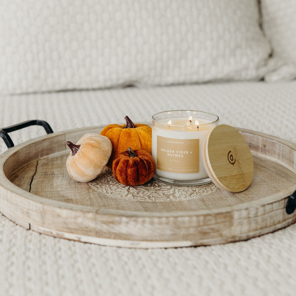 Golden Cider + Nutmeg 3-Wick Clear Glass Tumbler Soy Candle - Calyan Wax Co.