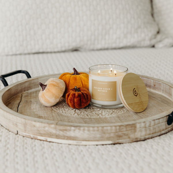Golden Cider + Nutmeg 3-Wick Clear Glass Tumbler Soy Candle - Calyan Wax Co.