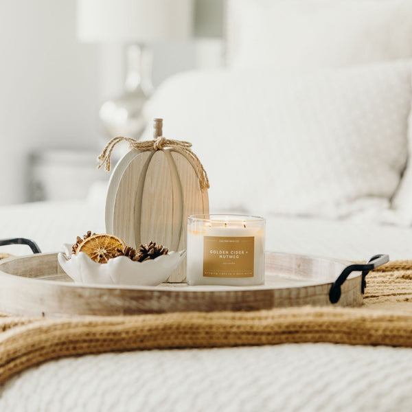 Golden Cider + Nutmeg 3-Wick Clear Glass Tumbler Soy Candle - Calyan Wax Co.