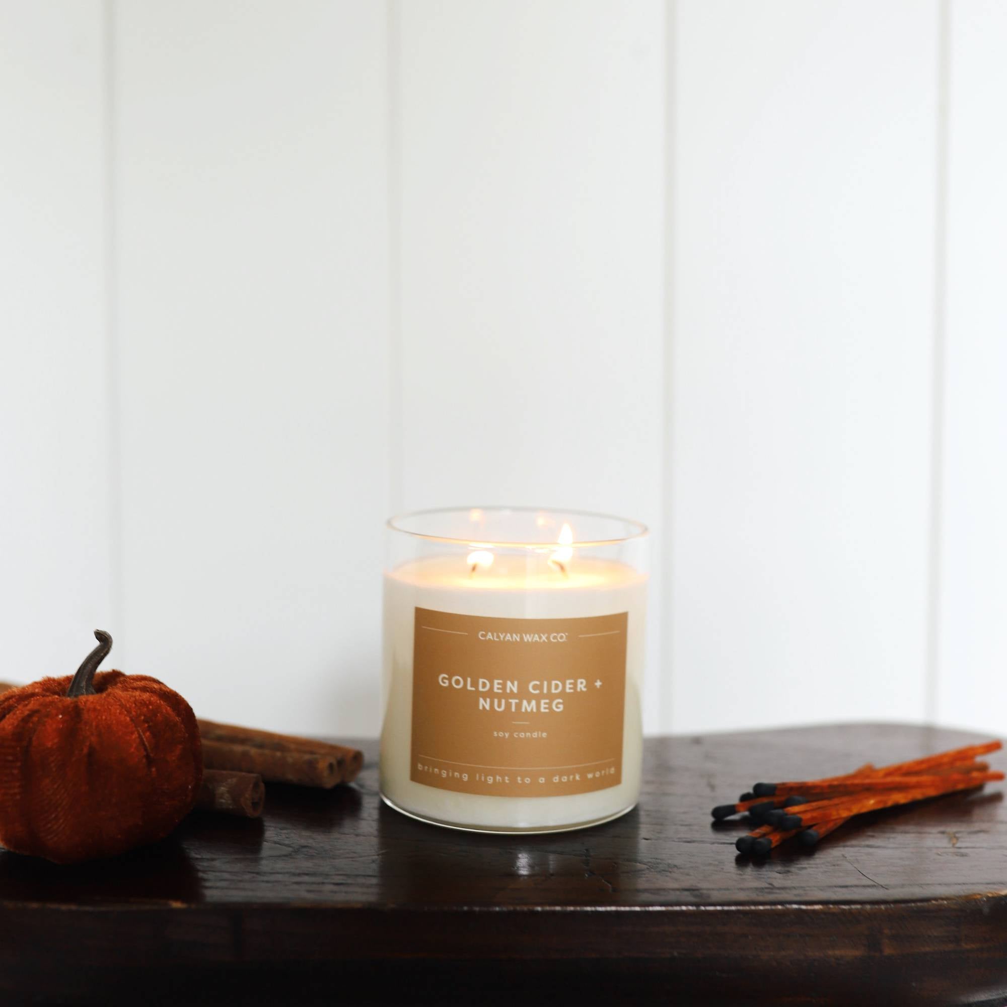 Golden Cider + Nutmeg Glass Tumbler Soy Candle | Limited Release - Calyan Wax Co.