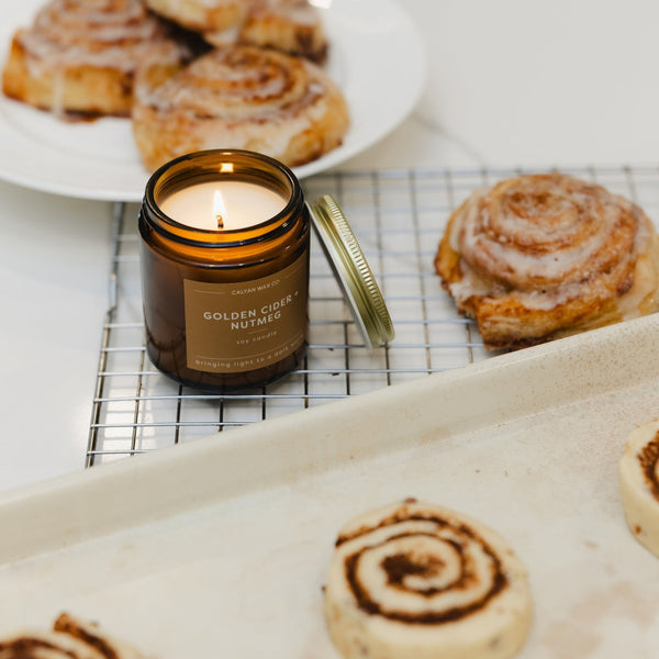 Golden Cider + Nutmeg Mini Amber Jar Soy Candle - Calyan Wax Co.