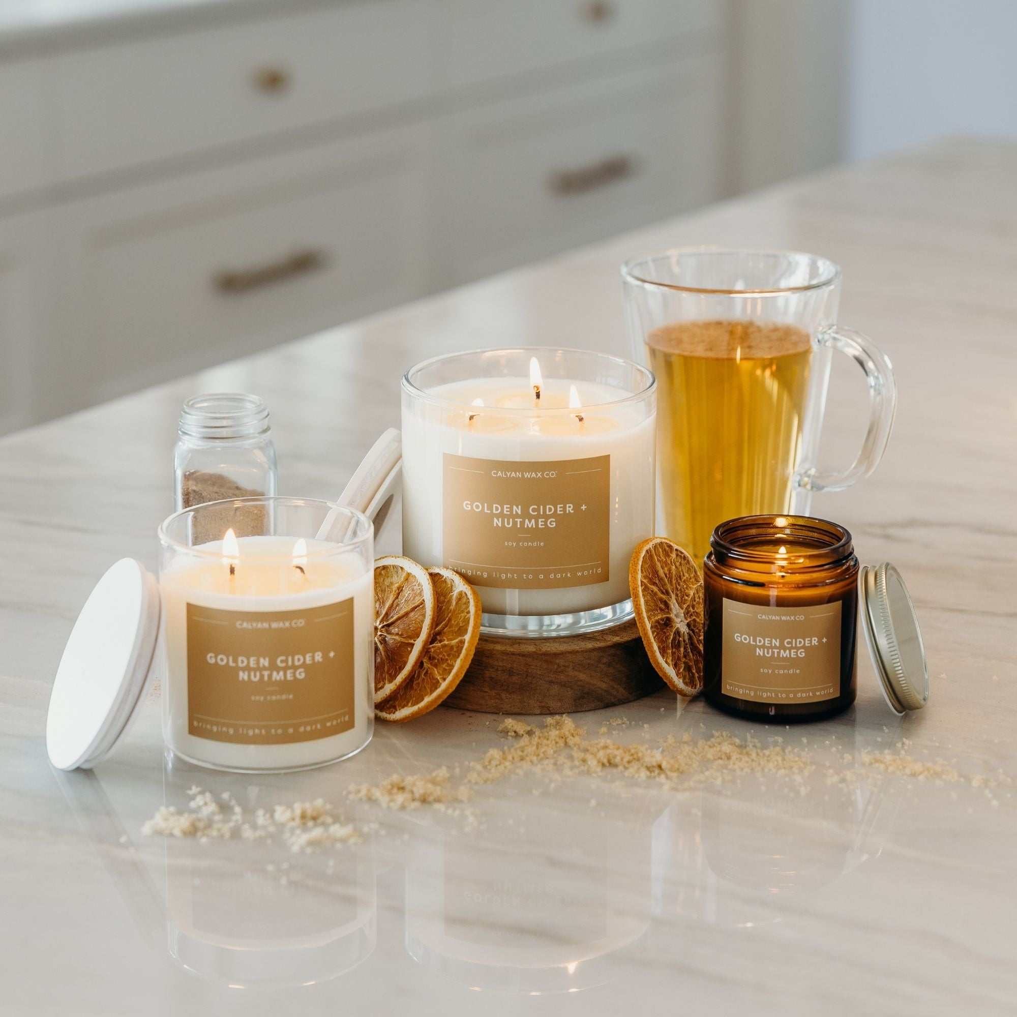 Golden Cider + Nutmeg Soy Candle Mini Amber Jar | The Perfect
