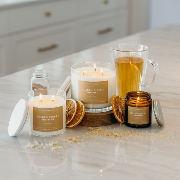 Golden Cider + Nutmeg Mini Amber Jar Soy Candle | Limited Release - Calyan Wax Co.