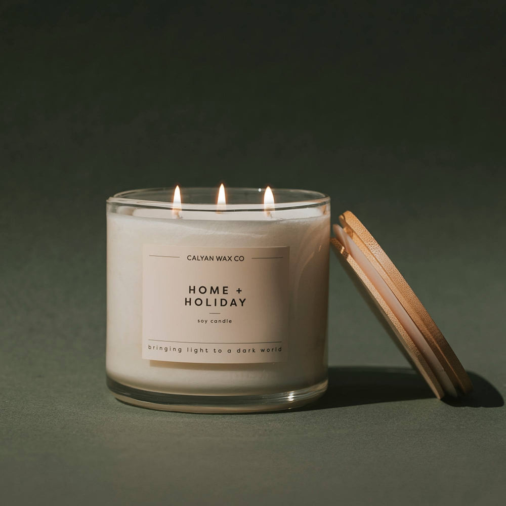 Home + Holiday 3-Wick Clear Glass Tumbler Soy Candle - Calyan Wax Co.