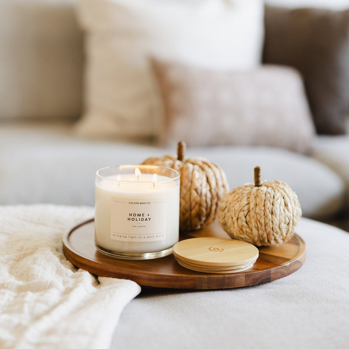 Home + Holiday 3-Wick Clear Glass Tumbler Soy Candle - Calyan Wax Co.