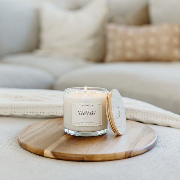 Lavender + Bergamot 3 - Wick Clear Glass Tumbler Soy Candle - Calyan Wax Co.