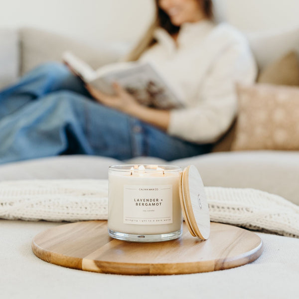Lavender + Bergamot 3 - Wick Clear Glass Tumbler Soy Candle - Calyan Wax Co.