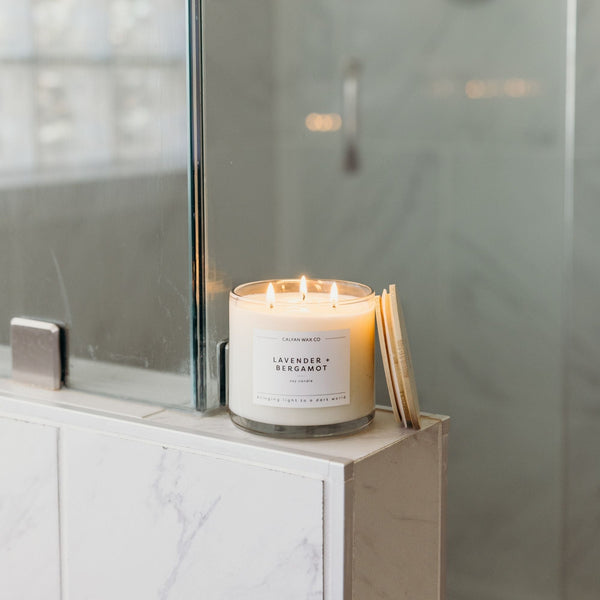 Lavender + Bergamot 3 - Wick Clear Glass Tumbler Soy Candle - Calyan Wax Co.