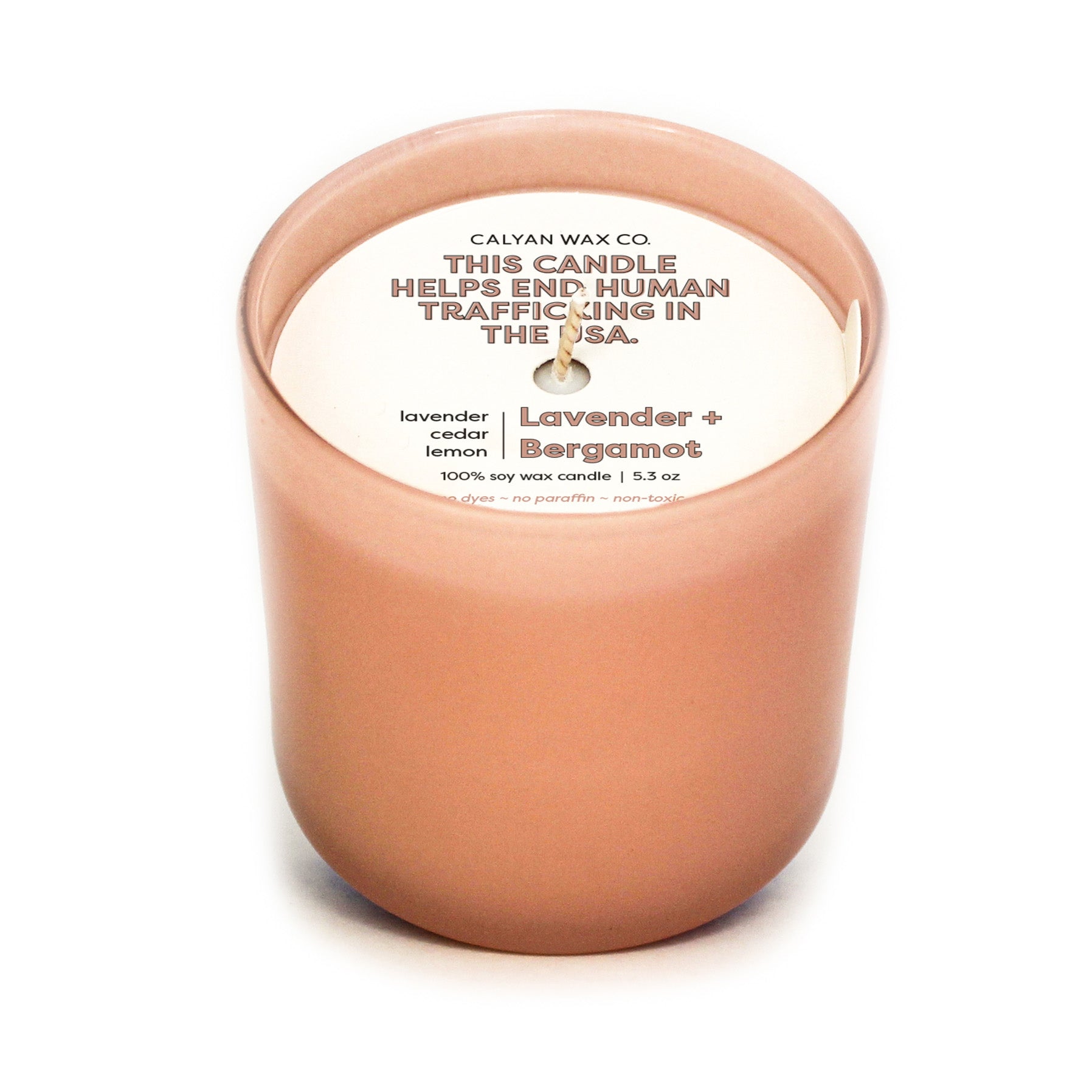 Lavender + Bergamot Soy Candle in a Matte Pink Glass Tumbler
